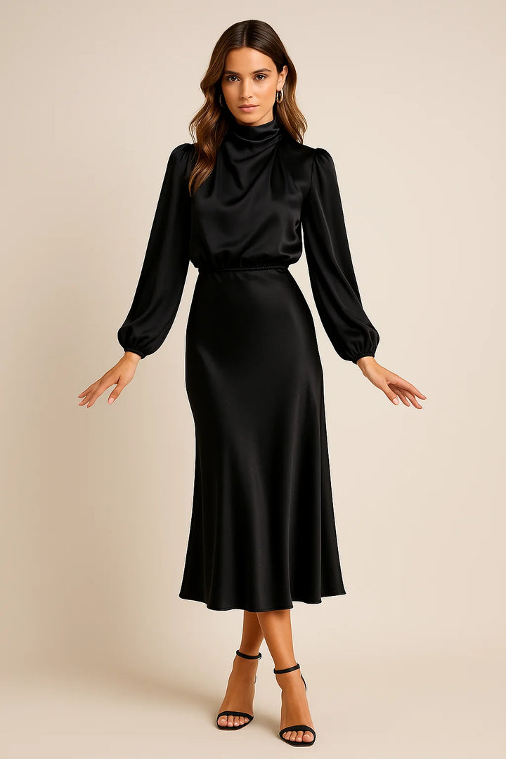 Abby | Women's Mock Neck Midi Dress High Waist Wedding Guest