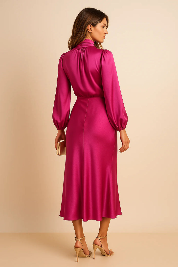 Abby | Women's Mock Neck Midi Dress High Waist Wedding Guest