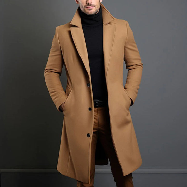 Alan | Men's Long Overcoat Single Breasted Notch Lapel