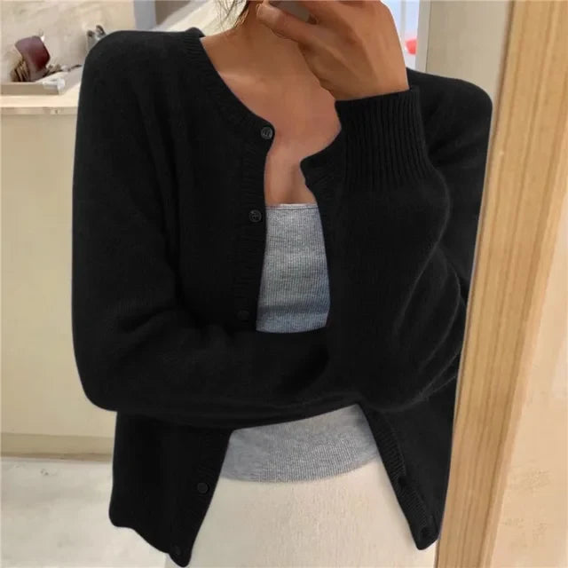 Bethany | Women's Crew Neck Cardigan Button Front Soft Knit