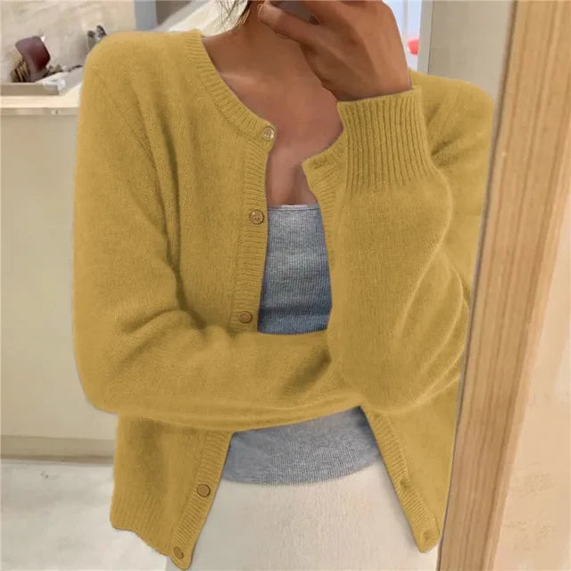 Bethany | Women's Crew Neck Cardigan Button Front Soft Knit