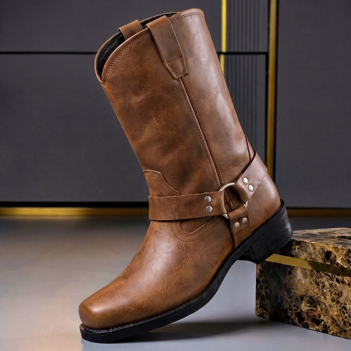 Bryan | Men's Engineer Boots Buckle Strap Block Heel
