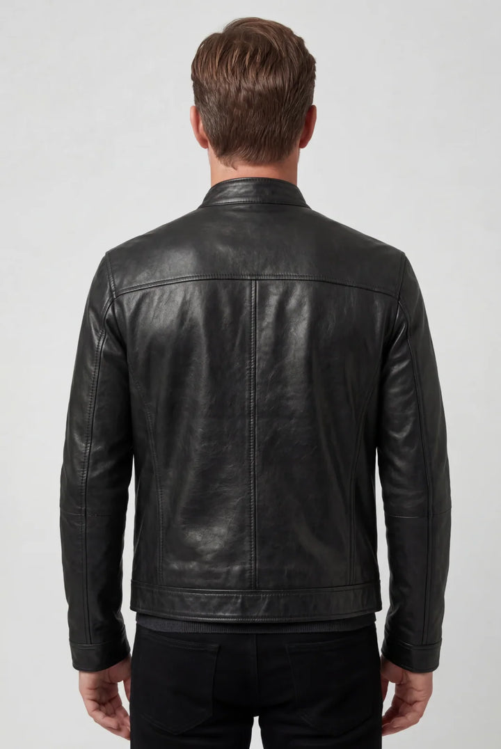 Cameron | Men's Biker Jacket Zip Pockets Stand Collar