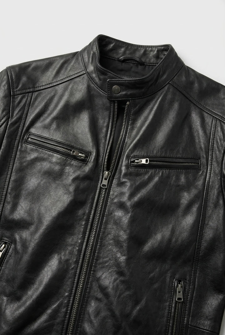 Cameron | Men's Biker Jacket Zip Pockets Stand Collar