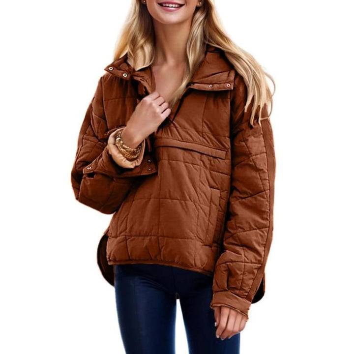 Carol | Women's Quilted Pullover Jacket Hooded Half Zip