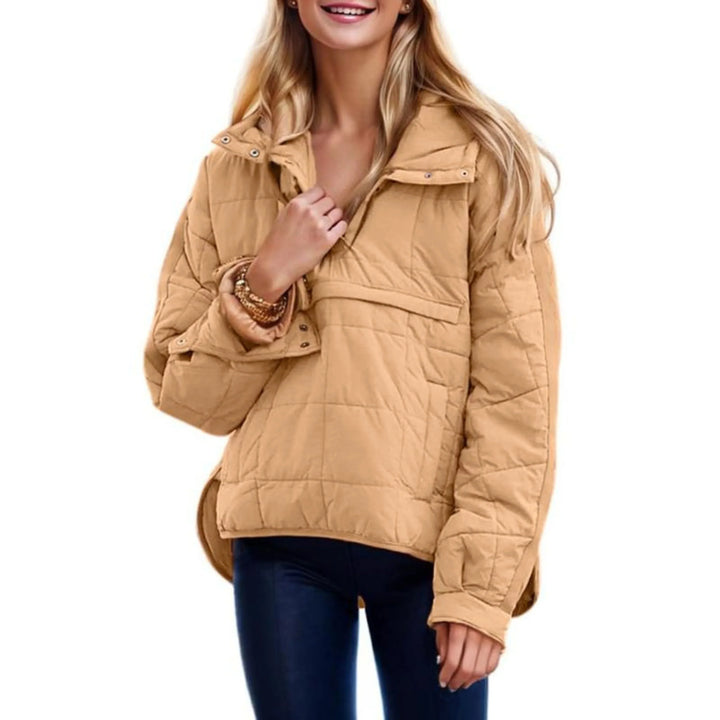Carol | Women's Quilted Pullover Jacket Hooded Half Zip
