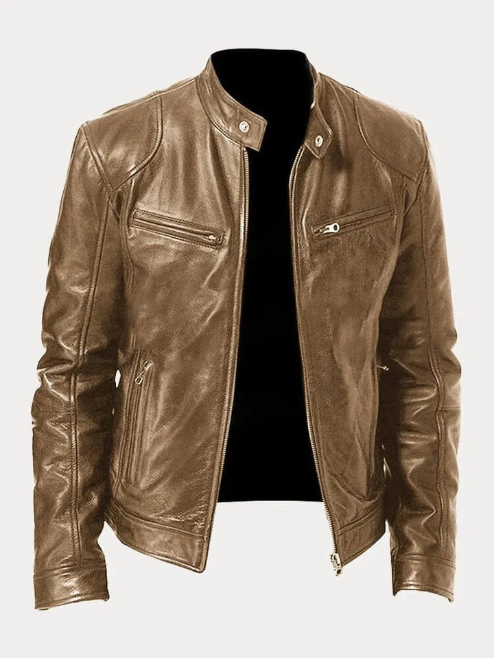 Clay | Men's Moto Jacket Stand Collar Zip Pockets