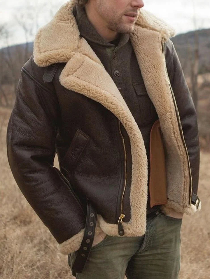 Dan | Men's Aviator Jacket Zip Front Faux Shearling Trim