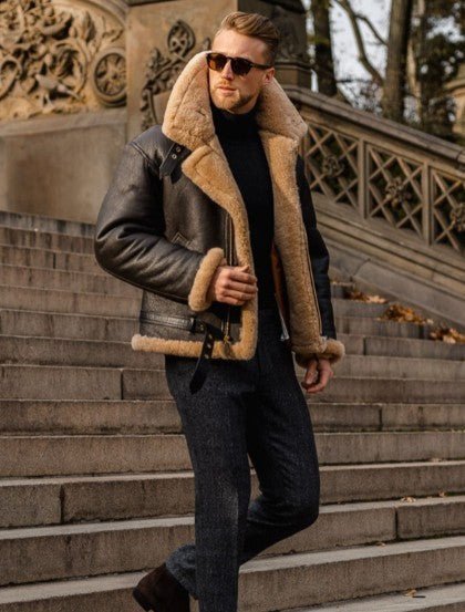 Dan | Men's Aviator Jacket Zip Front Faux Shearling Trim