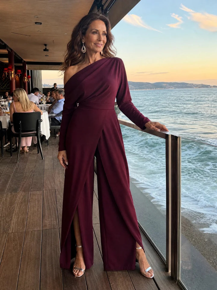Elena | Women's One Shoulder Wide Leg Dressy Jumpsuit