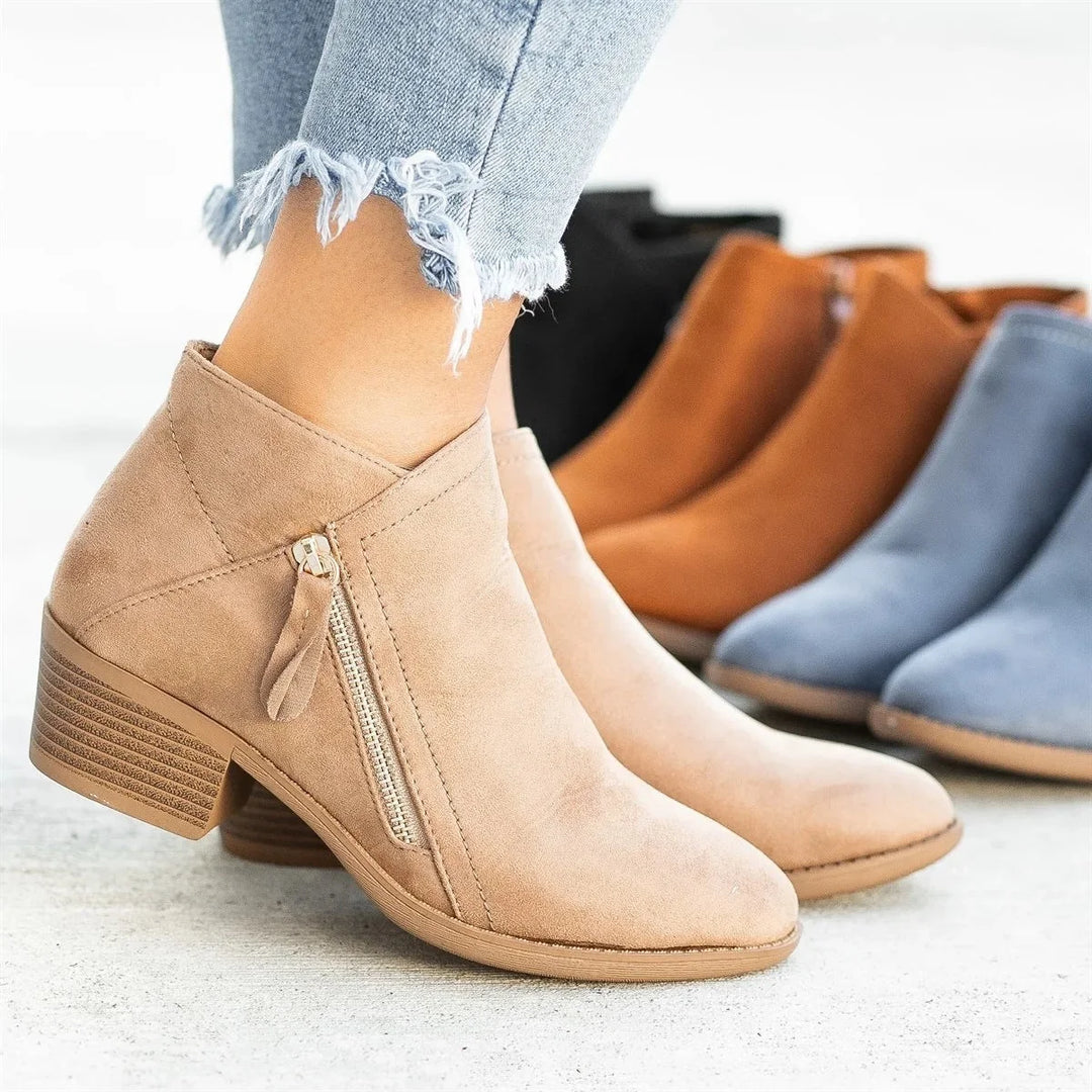 Ellen | Women's Pointed Toe Ankle Boots Side Zip Flat