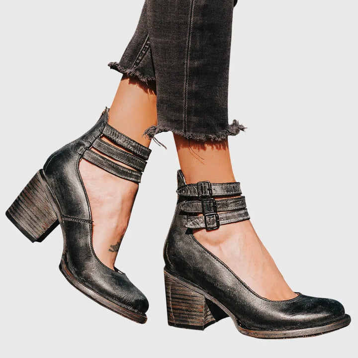 Gail | Women's Block Heel Ankle Booties Buckle Strap