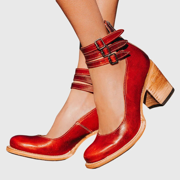 Gail | Women's Block Heel Ankle Booties Buckle Strap