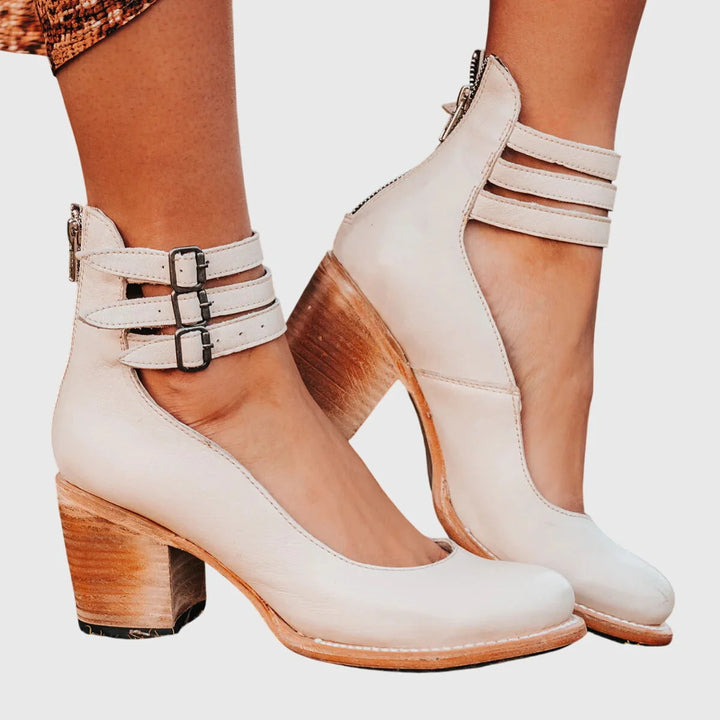 Gail | Women's Block Heel Ankle Booties Buckle Strap