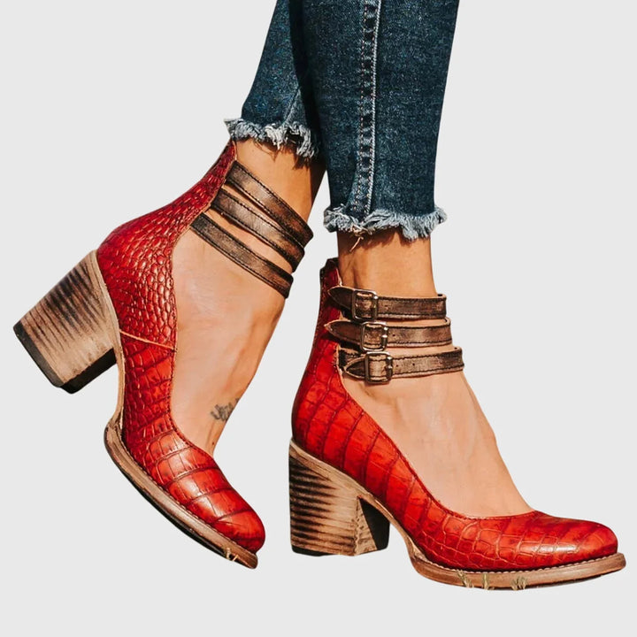 Gail | Women's Block Heel Ankle Booties Buckle Strap