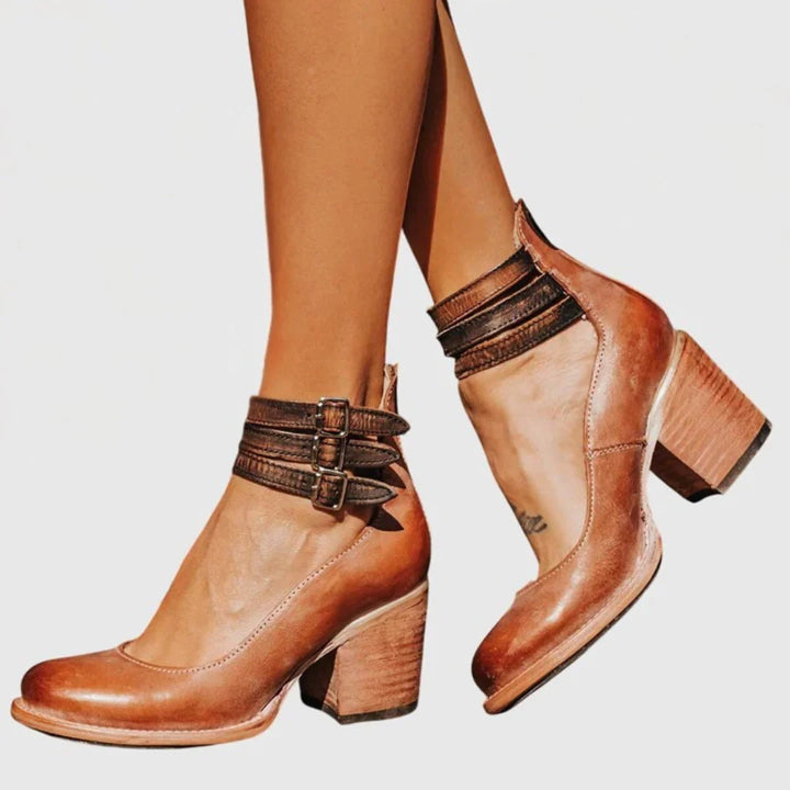 Gail | Women's Block Heel Ankle Booties Buckle Strap