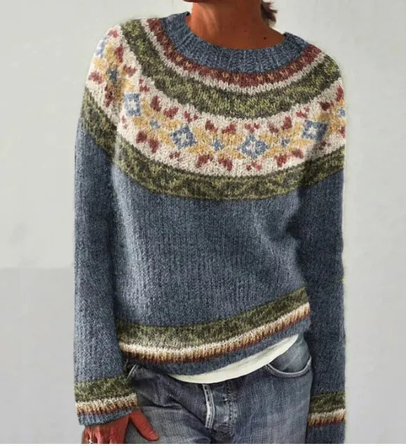 Heather | Women's Fair Isle Sweater Crew Neck Pullover