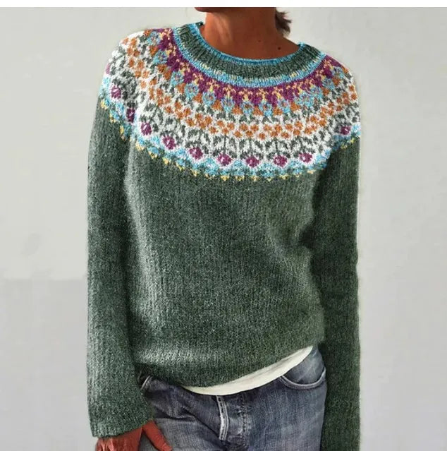 Heather | Women's Fair Isle Sweater Crew Neck Pullover