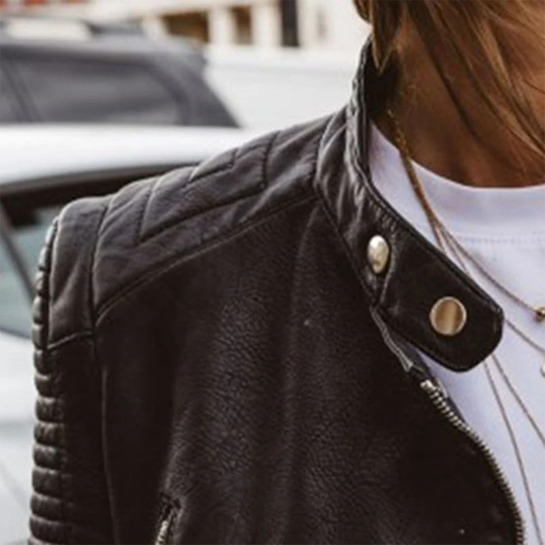 Jennifer | Women's Moto Jacket Zip Pockets Fitted