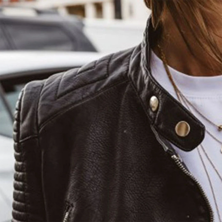 Jennifer | Women's Moto Jacket Zip Pockets Fitted