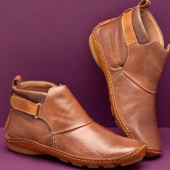 Jill | Women's Flat Ankle Boots Pull Tab Round Toe