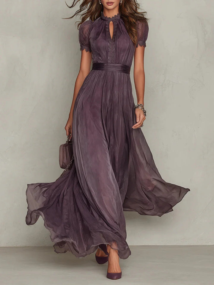 Leah | Women's Chiffon Maxi Dress Lace Trim