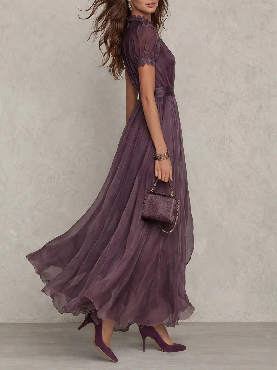 Leah | Women's Chiffon Maxi Dress Lace Trim