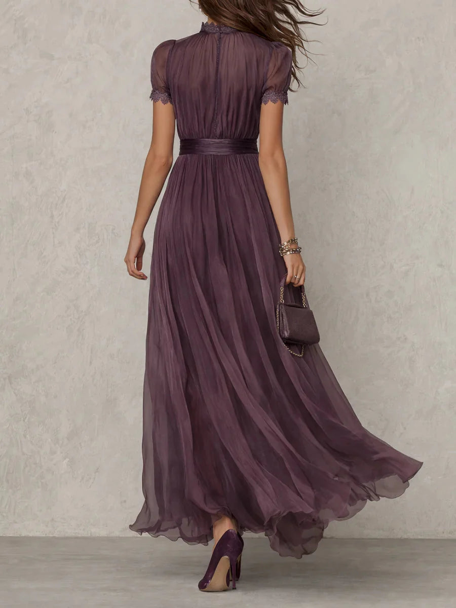Leah | Women's Chiffon Maxi Dress Lace Trim