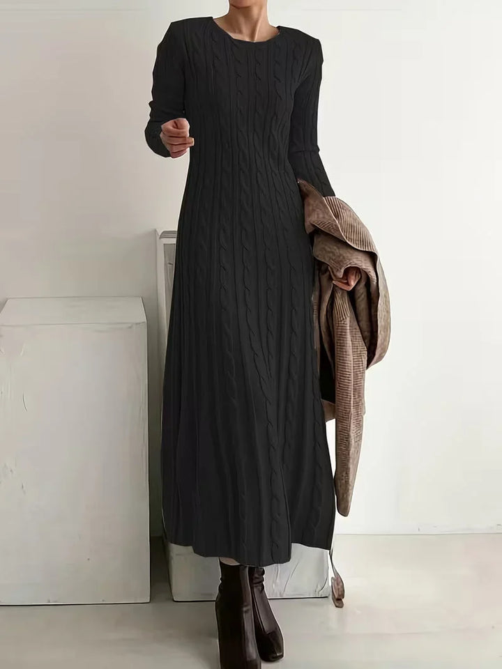 Maria | Women's Knit Maxi Dress Cable Pattern Crew Neck