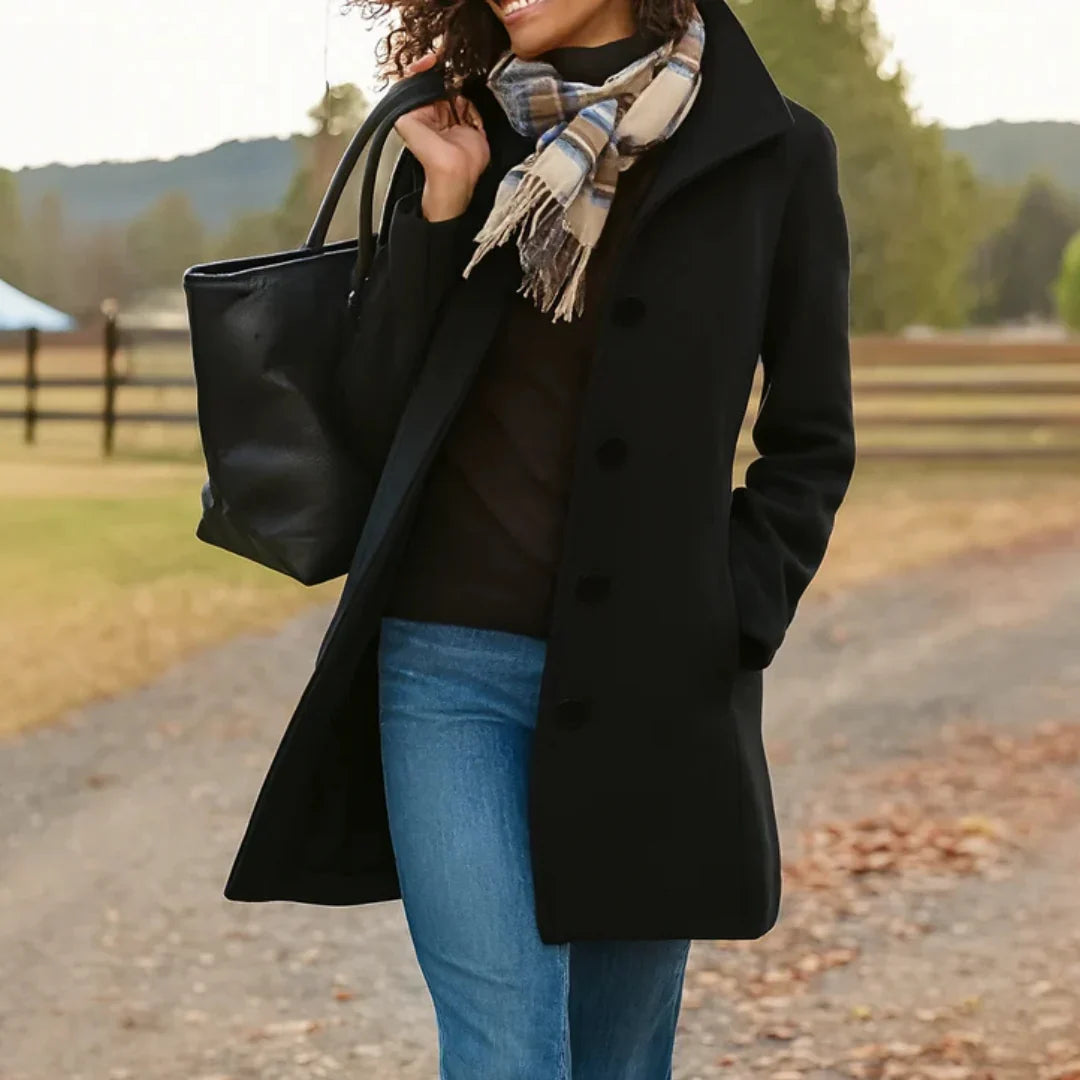 Melanie | Women's Peacoat Button Front Long Sleeve