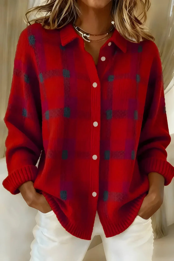 Melissa | Women's Plaid Knit Cardigan Button Front