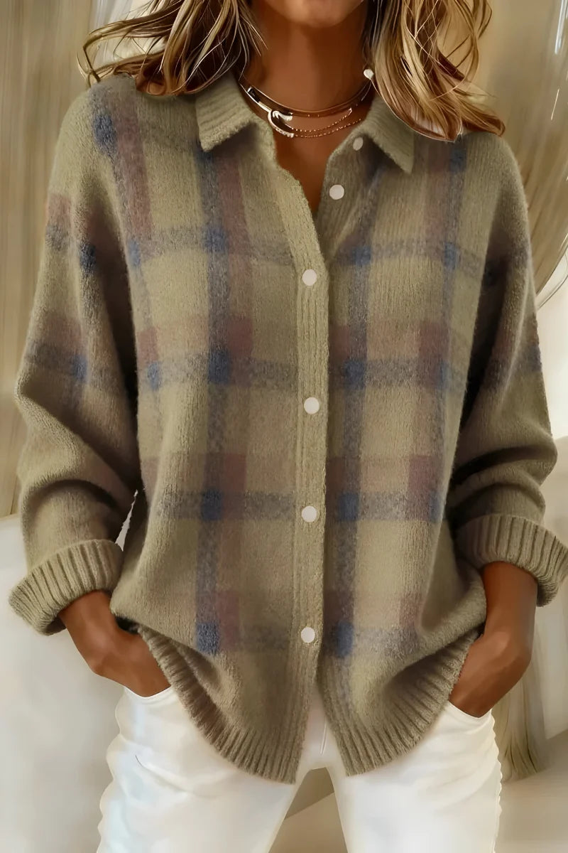 Melissa | Women's Plaid Knit Cardigan Button Front