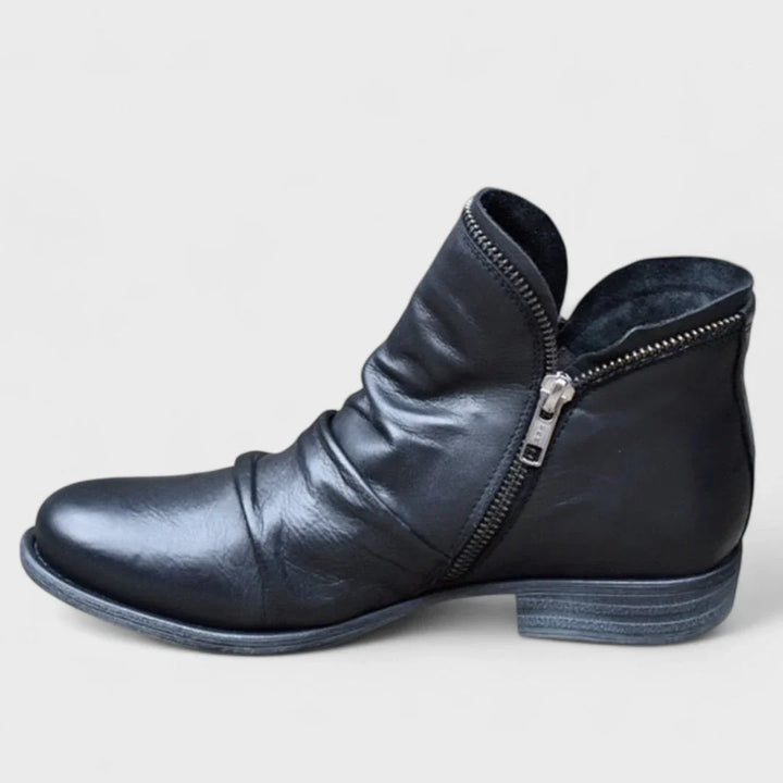 Michelle | Women's Ankle Boots Side Zip Ruched Flat
