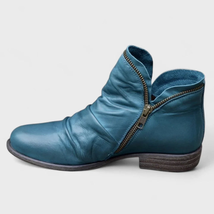 Michelle | Women's Ankle Boots Side Zip Ruched Flat