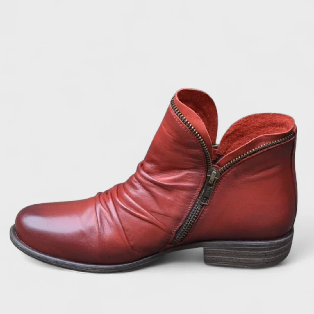 Michelle | Women's Ankle Boots Side Zip Ruched Flat