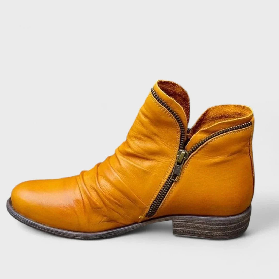 Michelle | Women's Ankle Boots Side Zip Ruched Flat