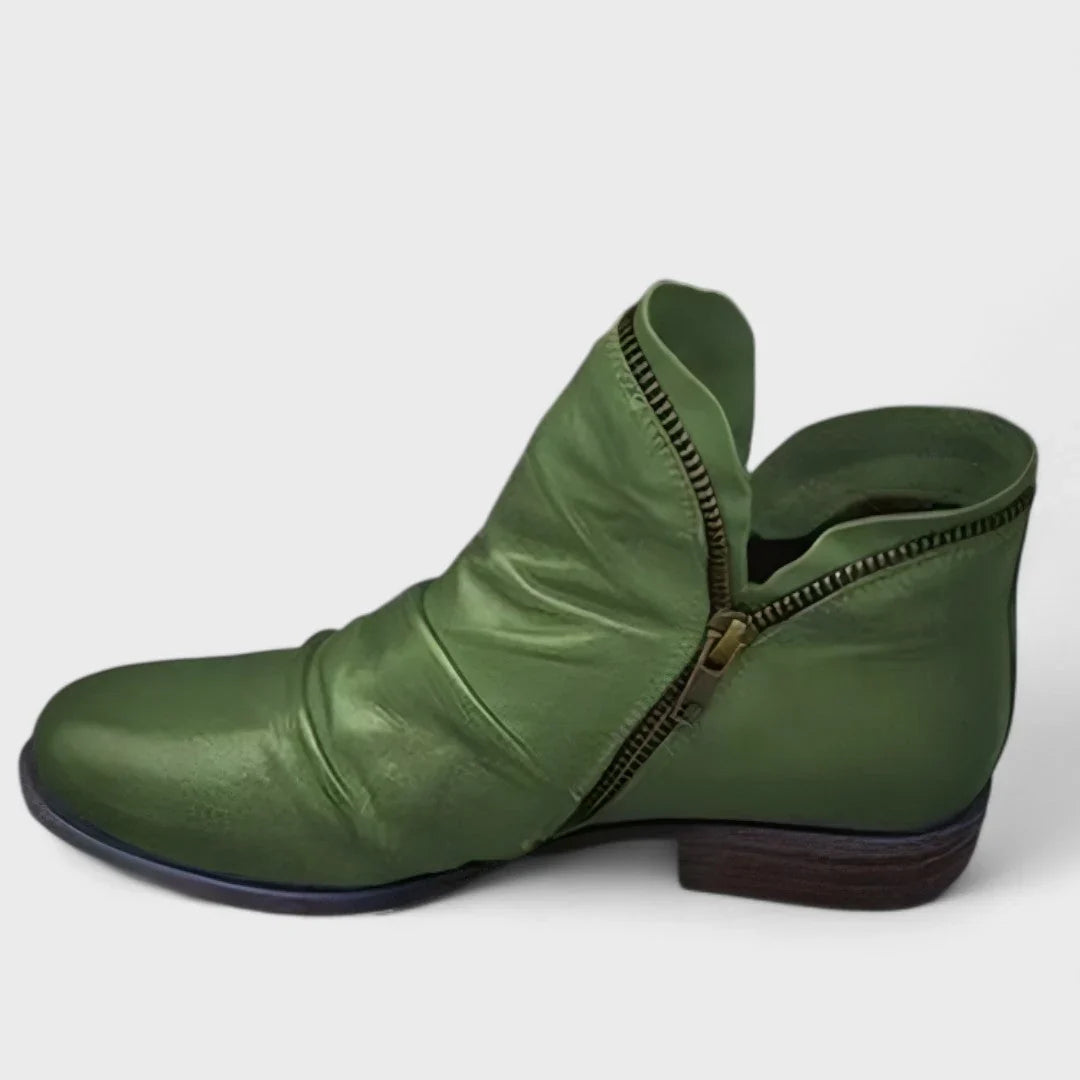 Michelle | Women's Ankle Boots Side Zip Ruched Flat