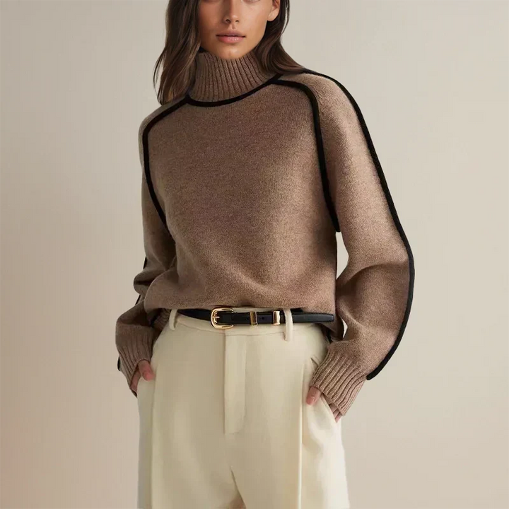 Miranda | Women's Turtleneck Sweater Contrast Trim
