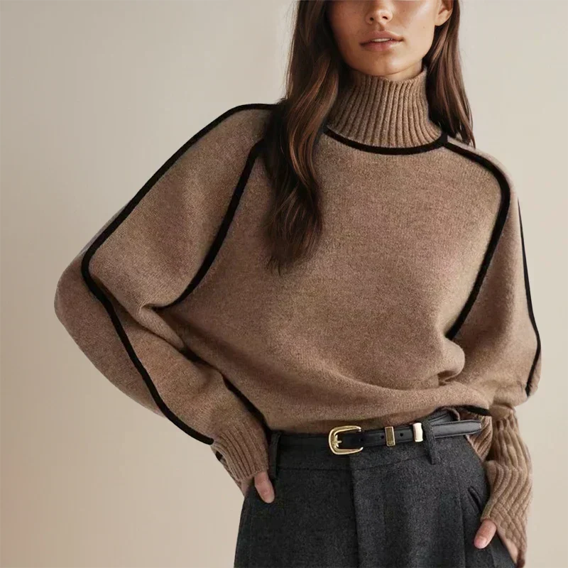 Miranda | Women's Turtleneck Sweater Contrast Trim