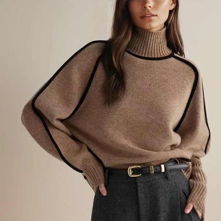 Miranda | Women's Turtleneck Sweater Contrast Trim