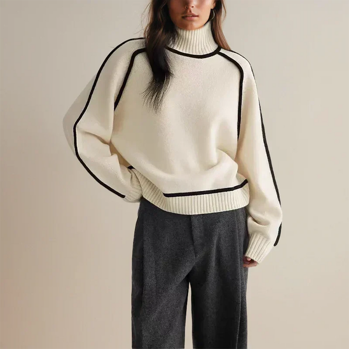 Miranda | Women's Turtleneck Sweater Contrast Trim