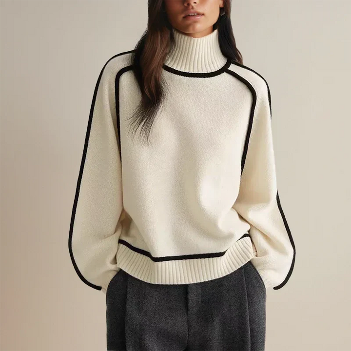 Miranda | Women's Turtleneck Sweater Contrast Trim