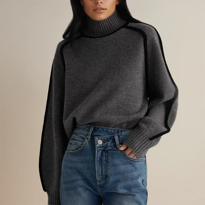 Miranda | Women's Turtleneck Sweater Contrast Trim