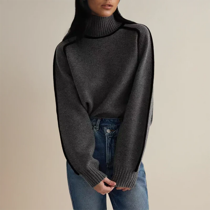 Miranda | Women's Turtleneck Sweater Contrast Trim