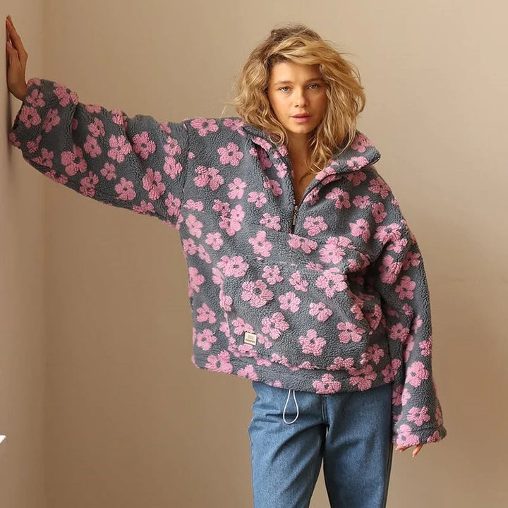 Nancy | Women's Sherpa Pullover Floral Half Zip