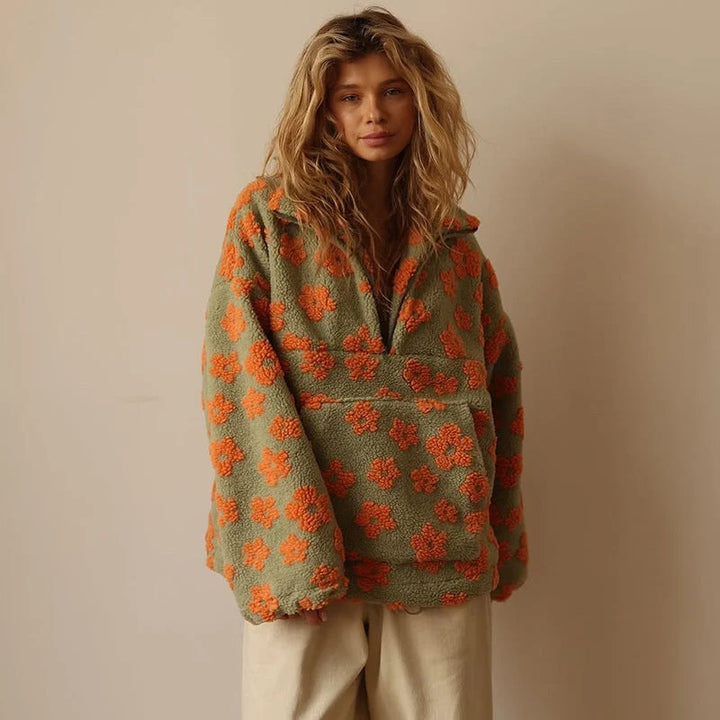 Nancy | Women's Sherpa Pullover Floral Half Zip
