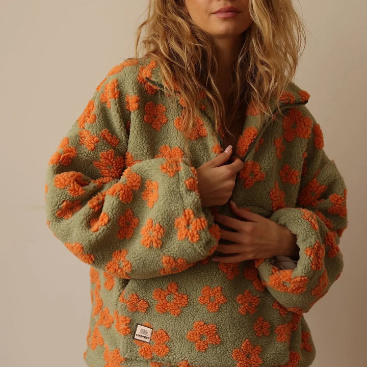 Nancy | Women's Sherpa Pullover Floral Half Zip