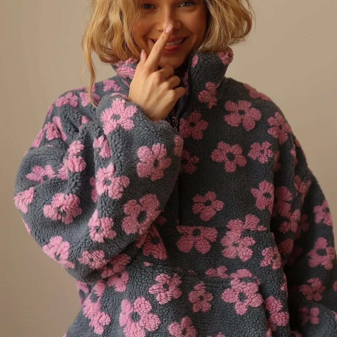 Nancy | Women's Sherpa Pullover Floral Half Zip