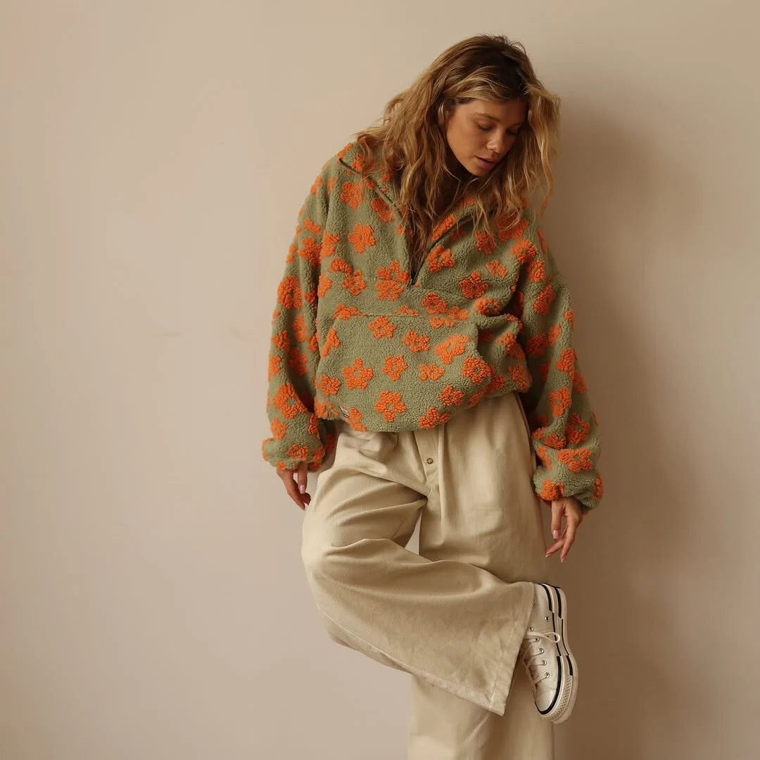 Nancy | Women's Sherpa Pullover Floral Half Zip