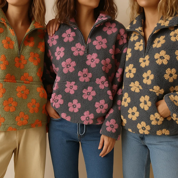 Nancy | Women's Sherpa Pullover Floral Half Zip